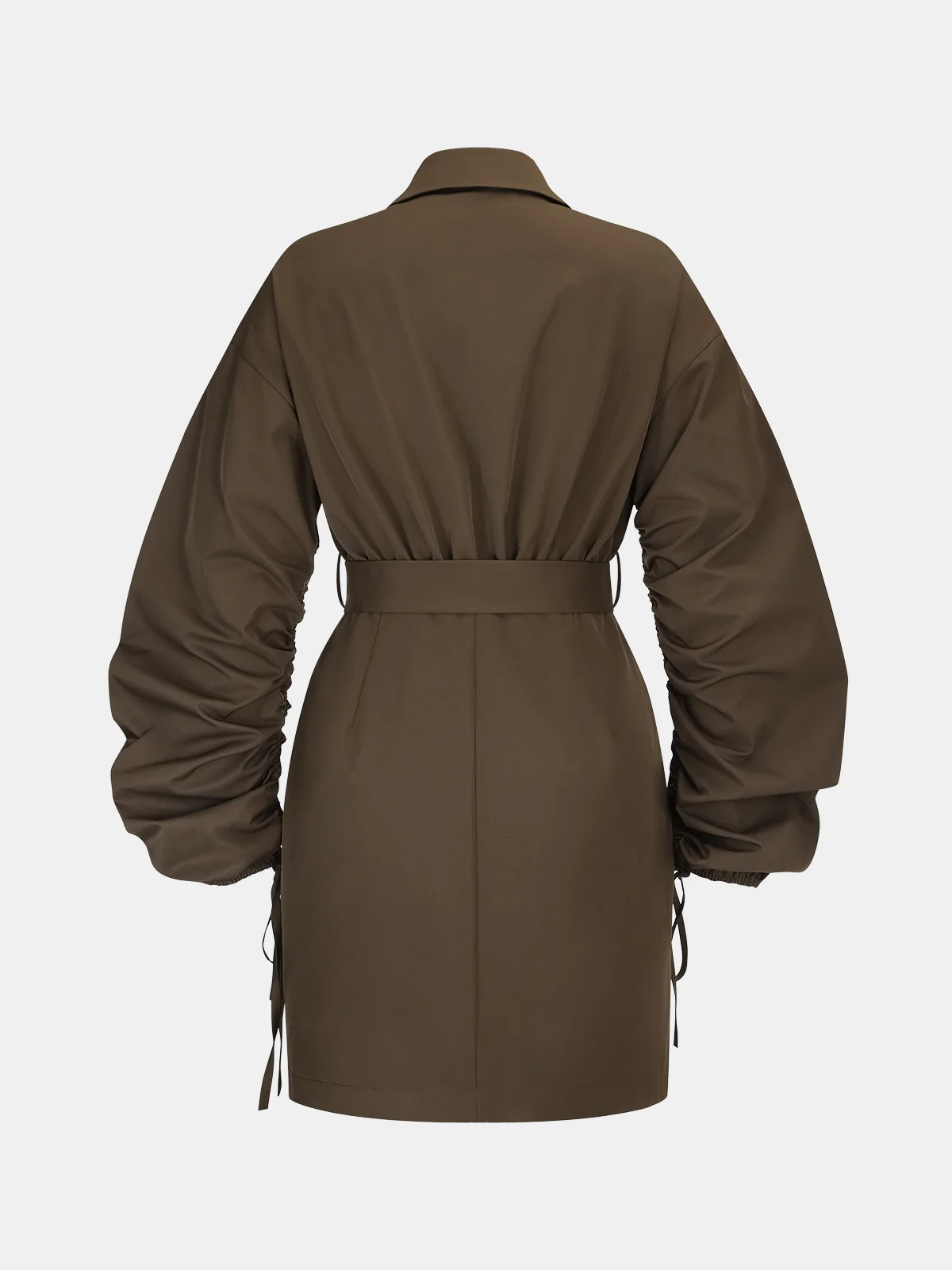 Belted Drawstring Sleeve Shirt Dress - Image 2