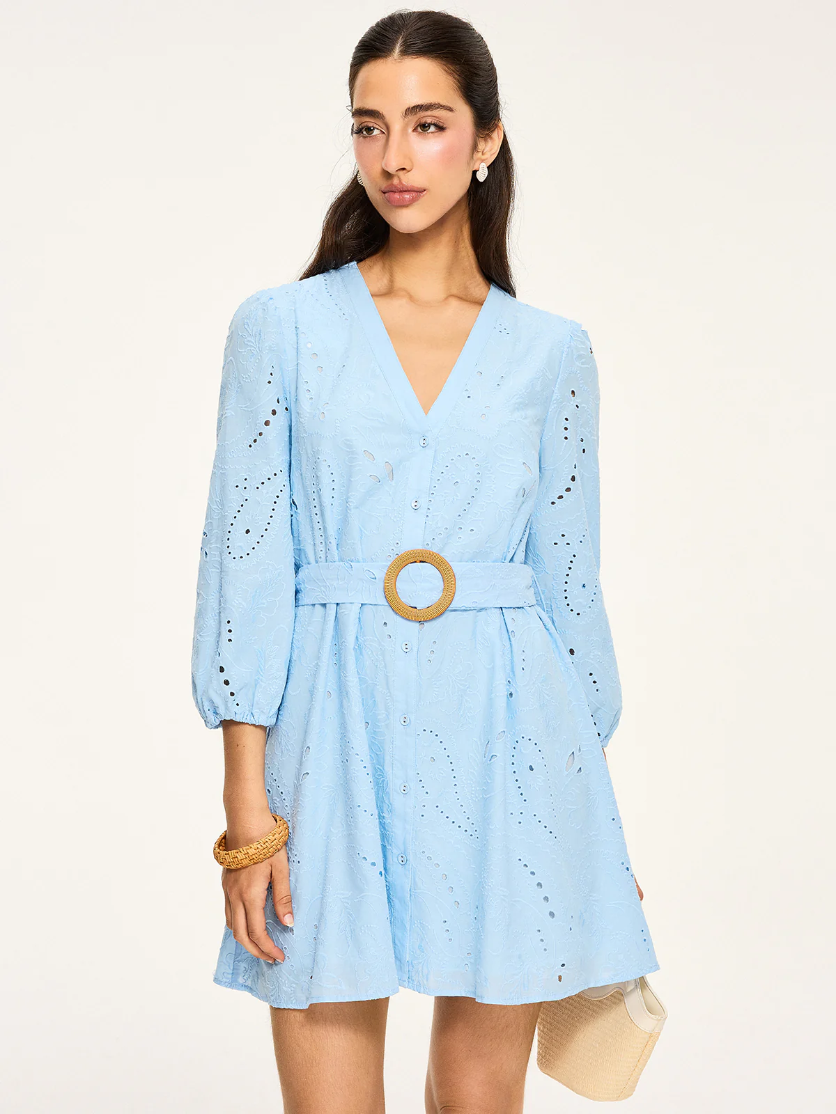 Belted Eyelet Mini Dress - Image 3