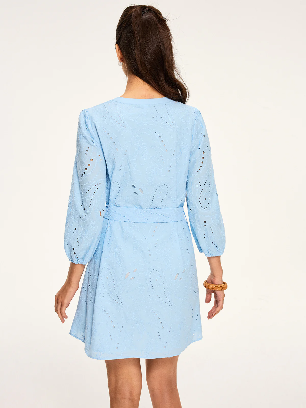 Belted Eyelet Mini Dress - Image 4
