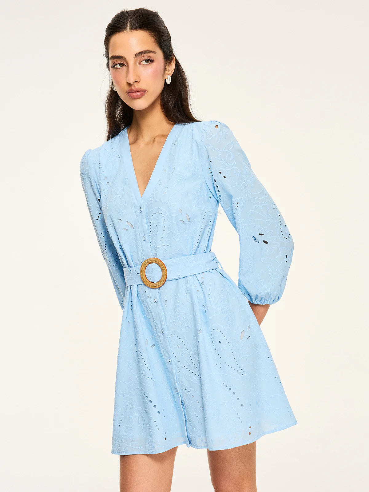 Belted Eyelet Mini Dress - Image 6