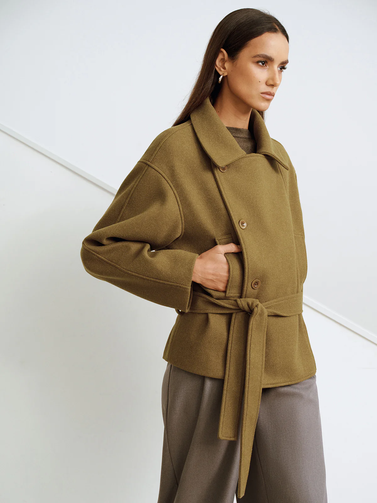 Belted Faux Cashmere Collared Coat - Image 2