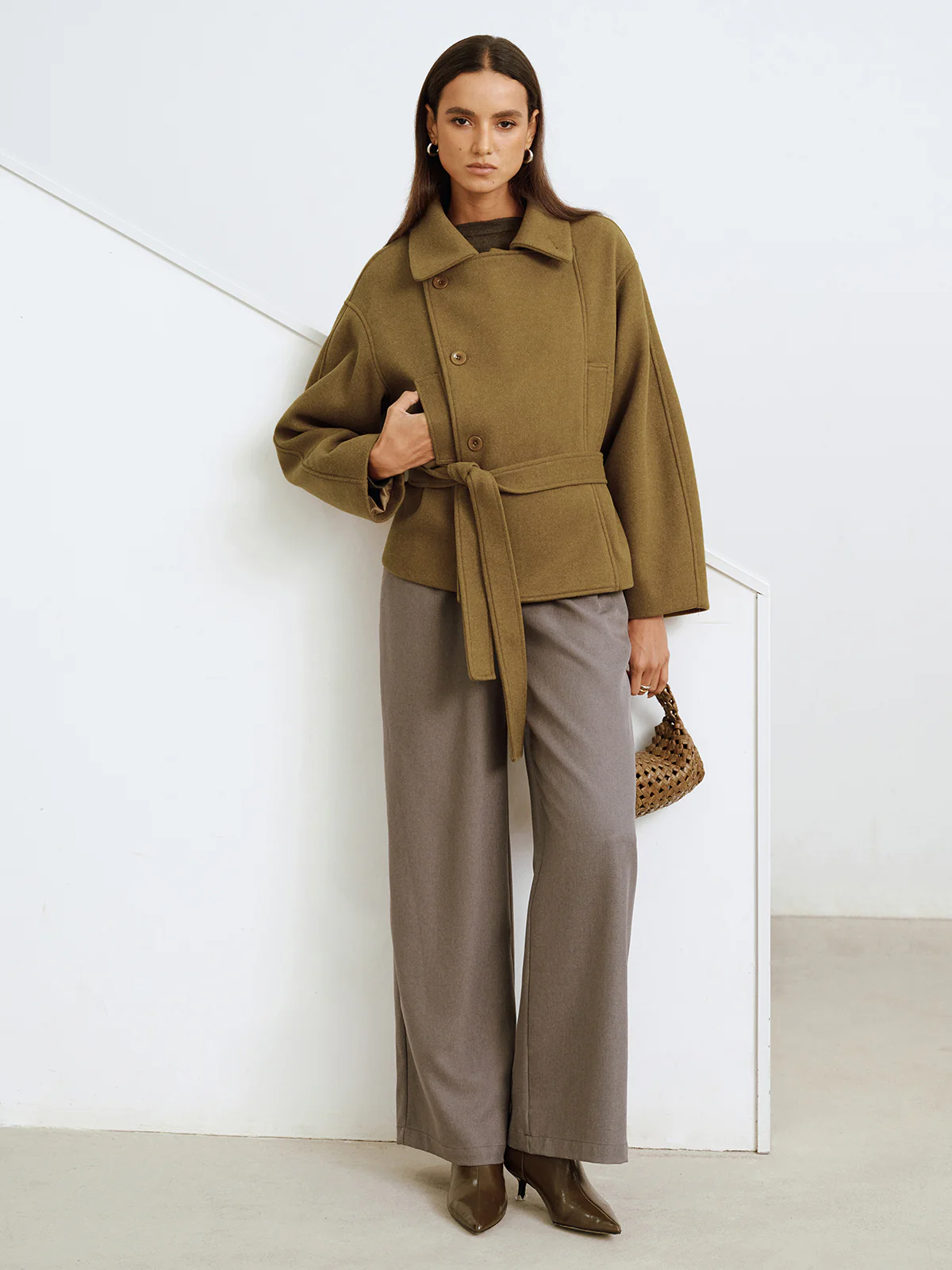 Belted Faux Cashmere Collared Coat - Image 3