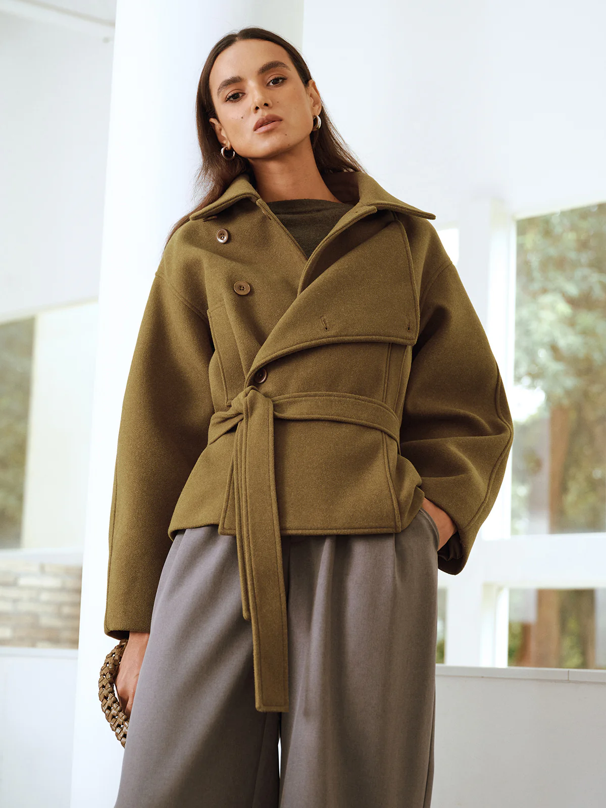Belted Faux Cashmere Collared Coat - Image 4