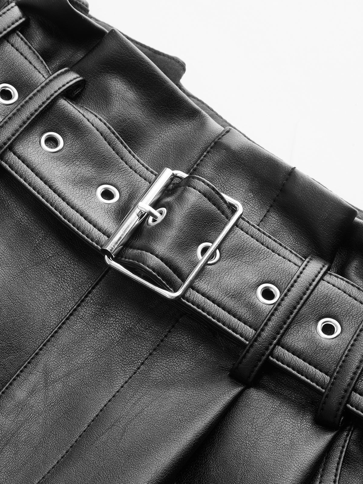 Belted Faux Leather Pleated Waist Maxi Skirt - Image 4