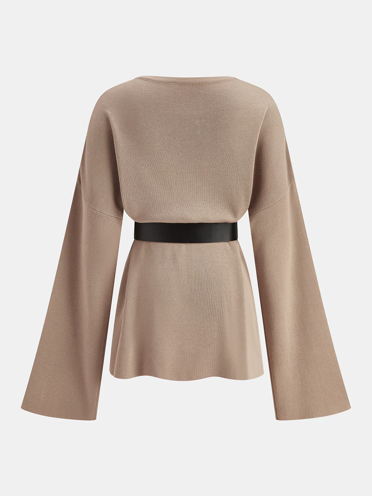 Belted Flare-Sleeve Knit Two-Piece Set - Image 3