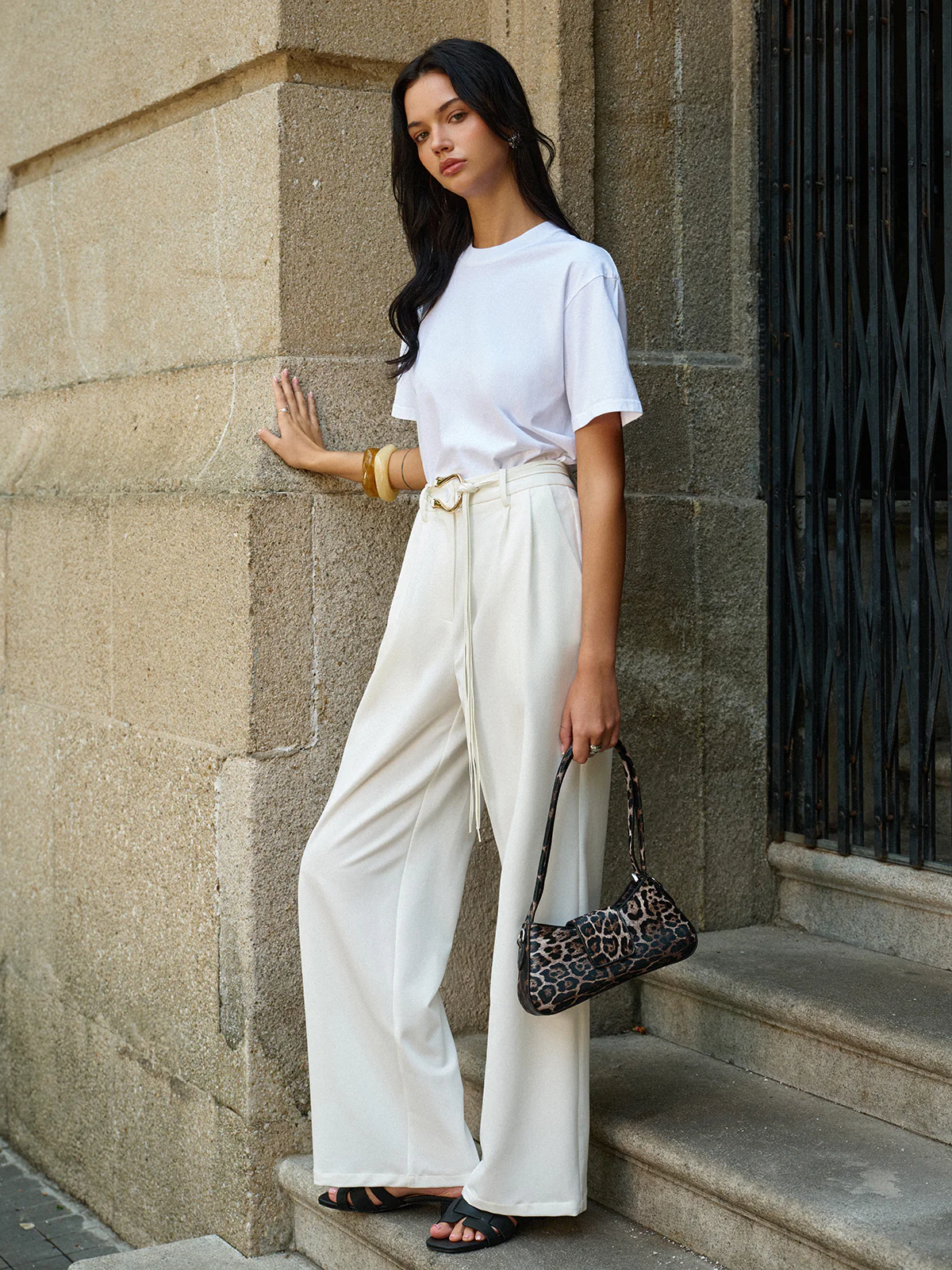 Belted Mid-Waisted Wide-Leg Pants - Image 4