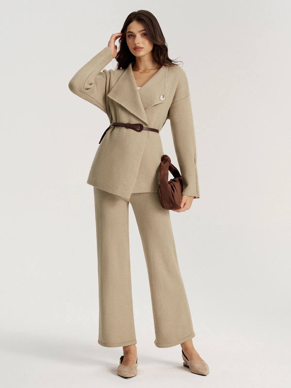 Belted Knit Blazer and Pants Set - Image 2