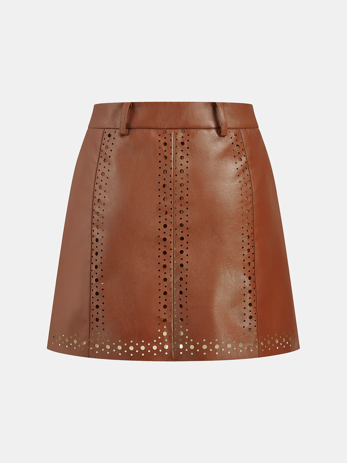 Belted Laser-cut Faux Leather Skirt - Image 2