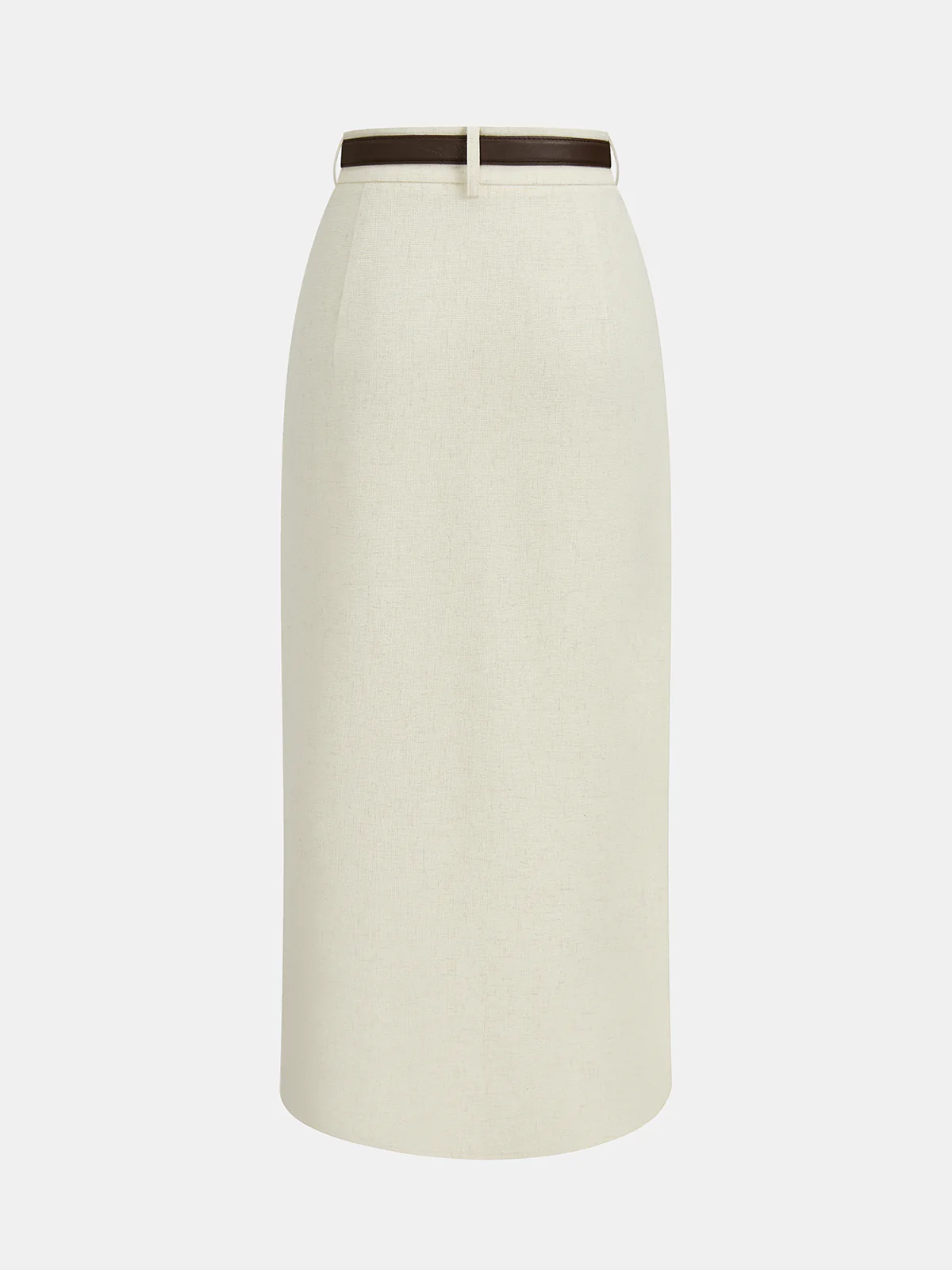 Belted Linen Blend Ruched Wrap Midi Skirt - Image 2