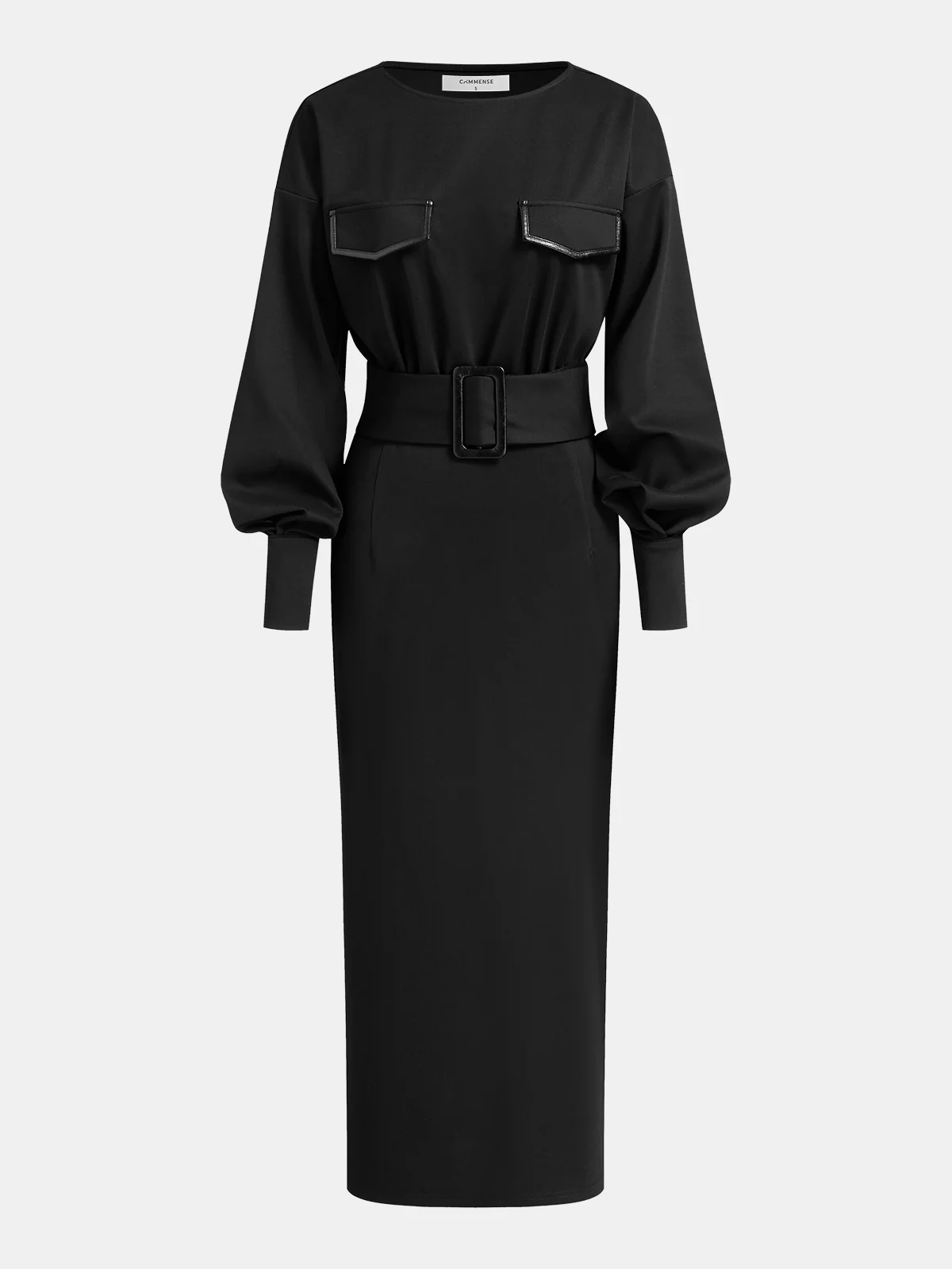Belted Midi Dress with Contrast Pocket Detail
