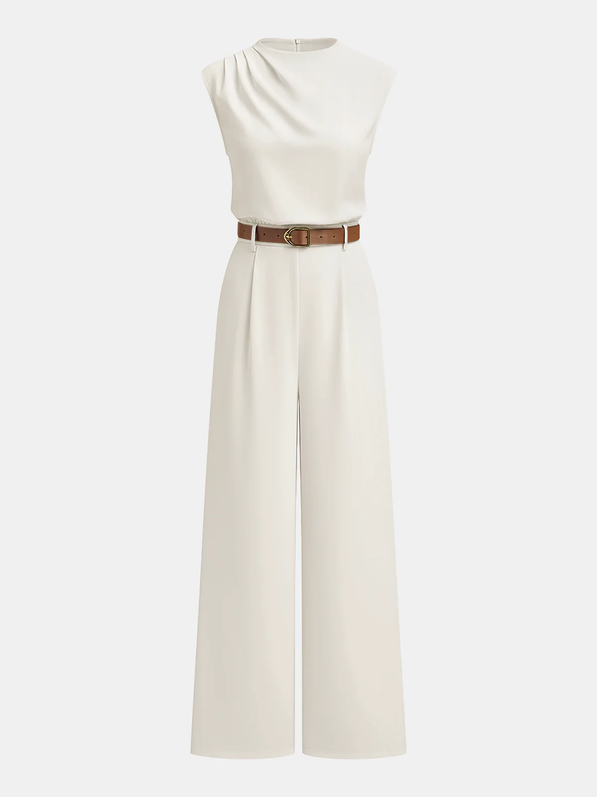 Belted Mock Neck Wide-Leg Jumpsuit - Image 6