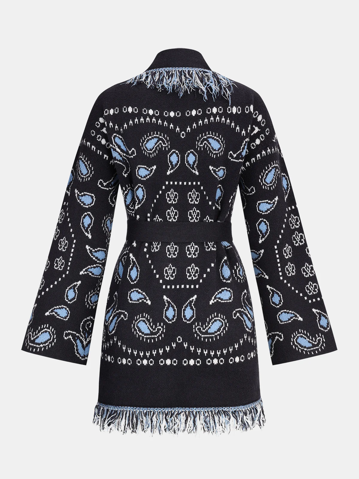 Belted Paisley Fringe Knit Cardigan - Image 2