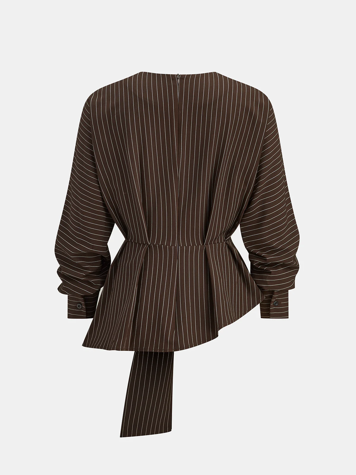 Belted Pinstripe Asymmetric Blouse - Image 2