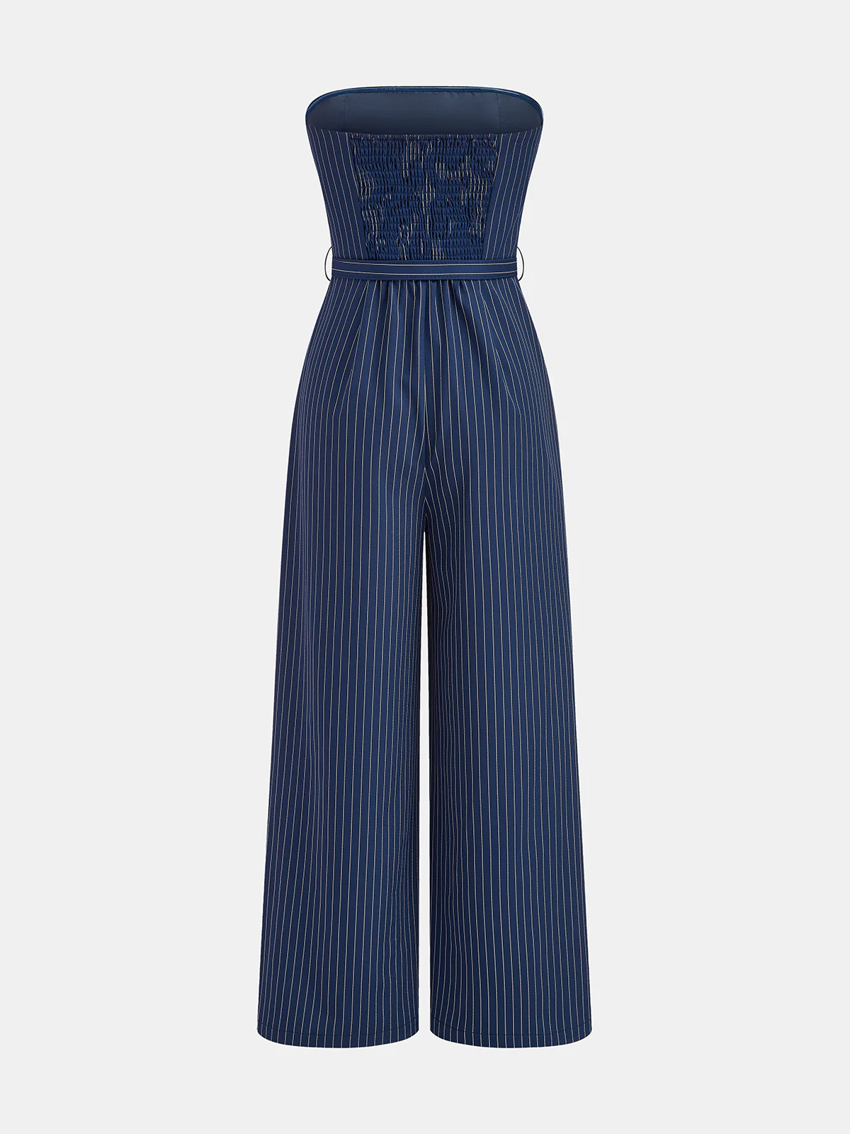 Transparent Strap Belted Pinstripe Jumpsuit - Image 2