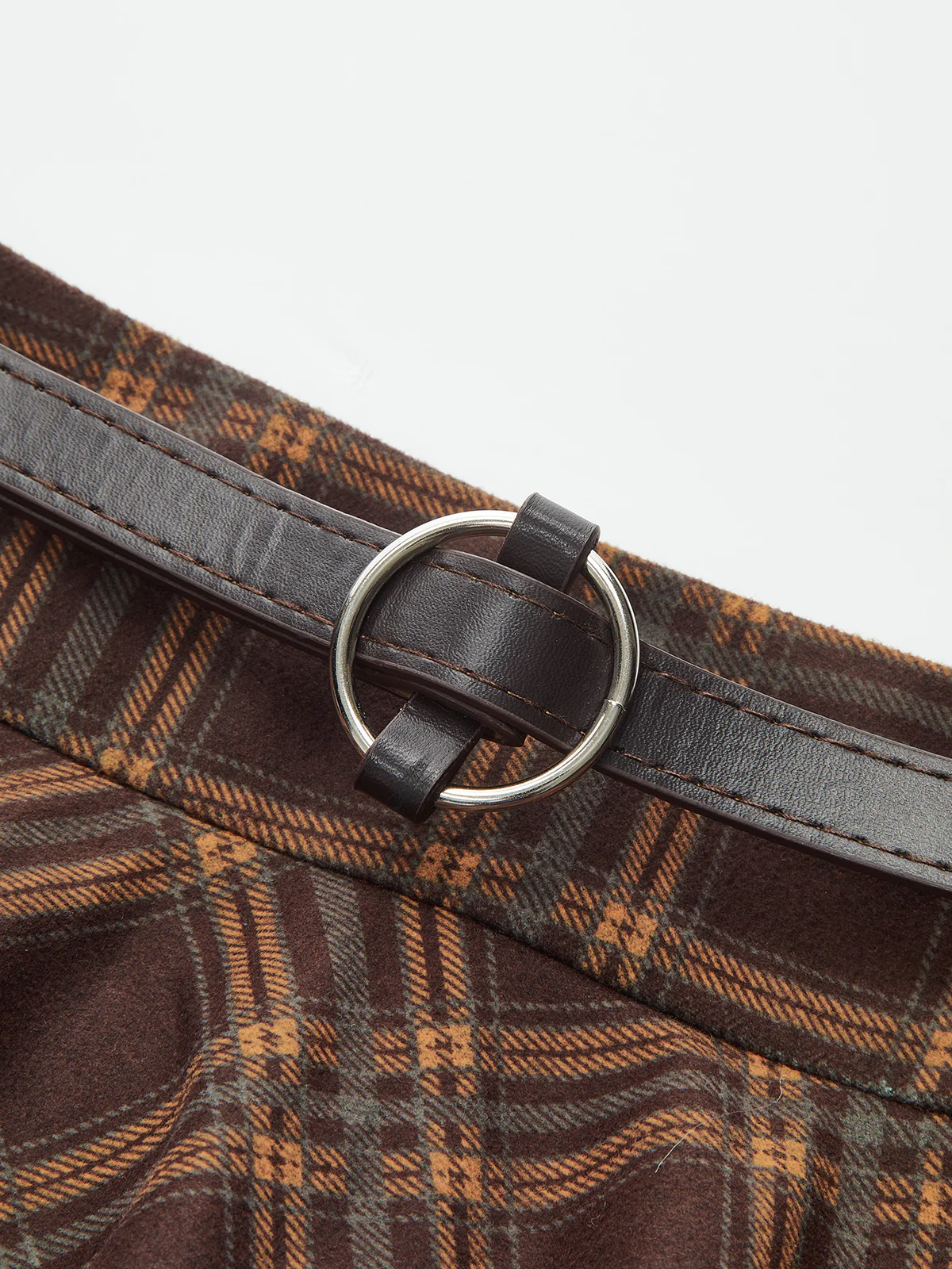 Belted Plaid A-Line Skirt - Image 3