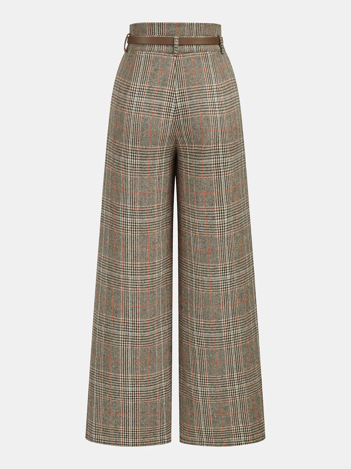 Belted Plaid High-Waisted Pants - Image 3