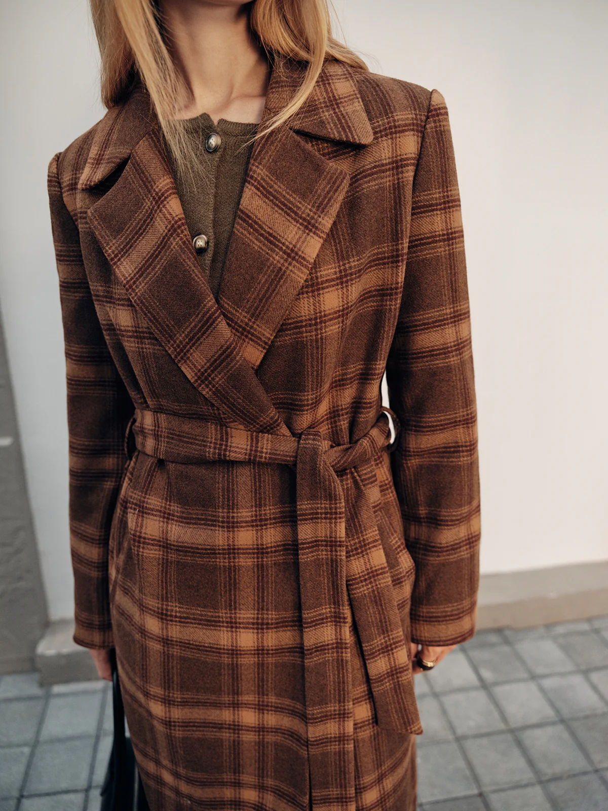 Belted Plaid Long Tweed Coat - Image 4