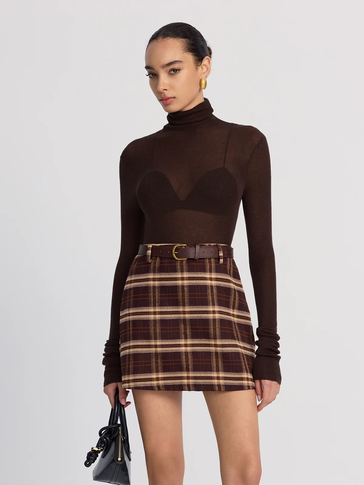 Belted Plaid Mini Skirt - Image 5
