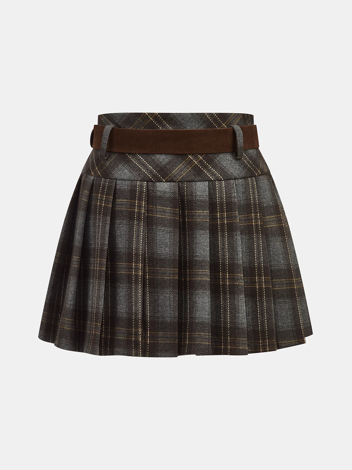 Belted Plaid Pleated Mini Skirt - Image 2