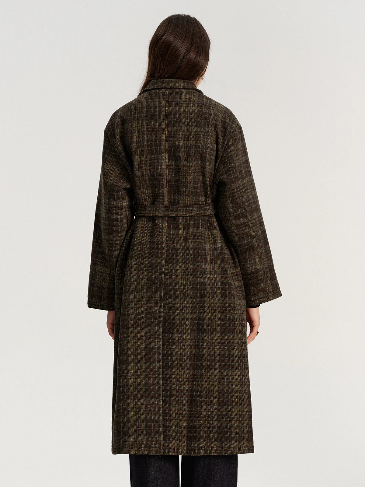 Belted Plaid Tweed Long Coat - Image 6