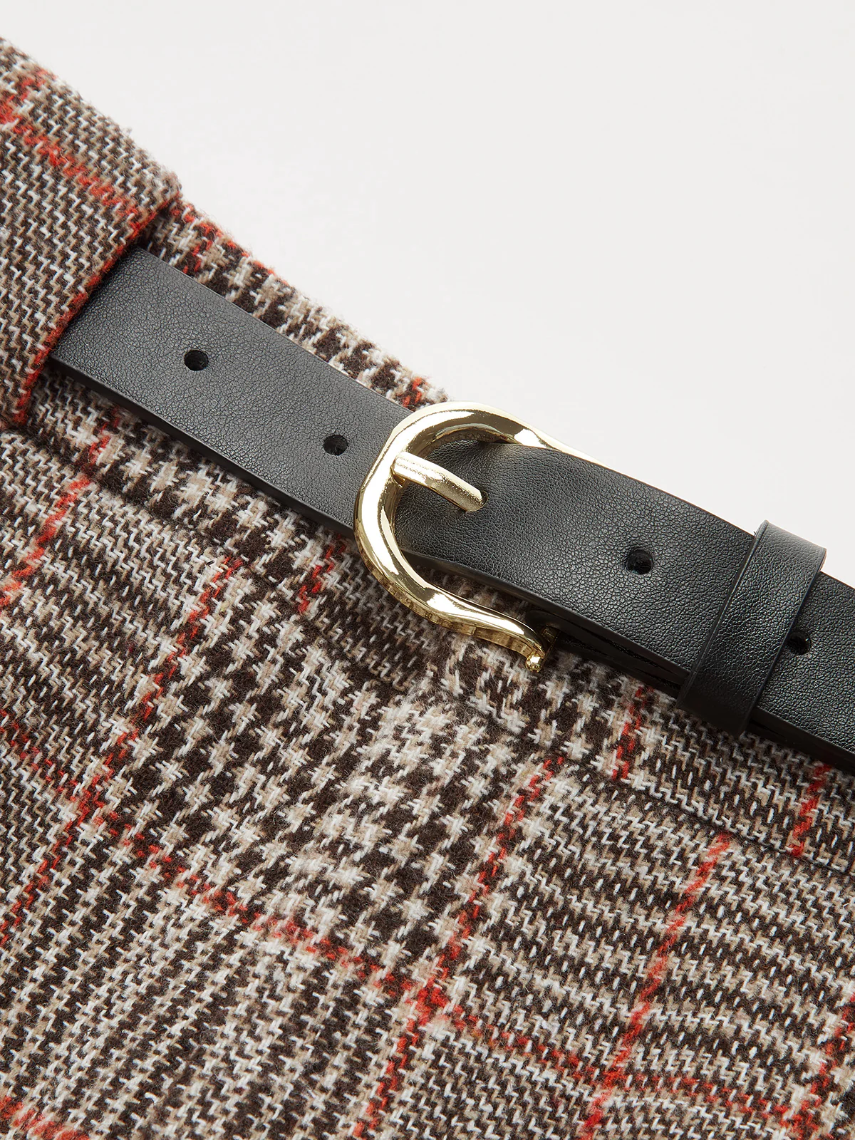Belted Plaid Tweed Wide-Leg Pants - Image 4
