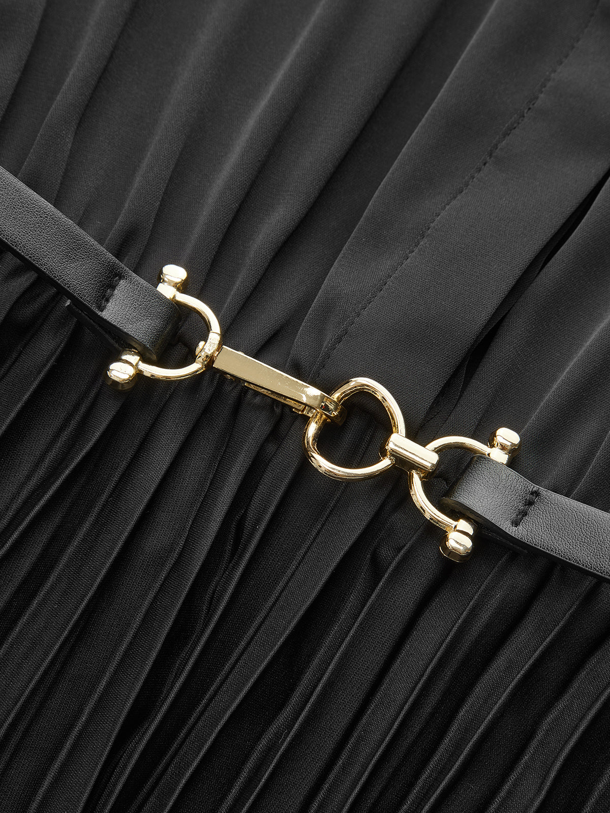 Belted Pleated Long Sleeve Shirt Dress - Image 3