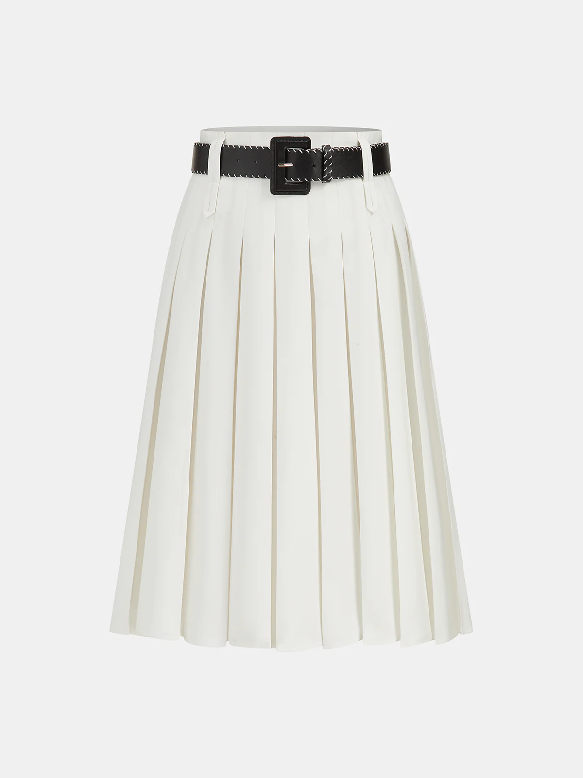 Belted Pleated Midi Skirt