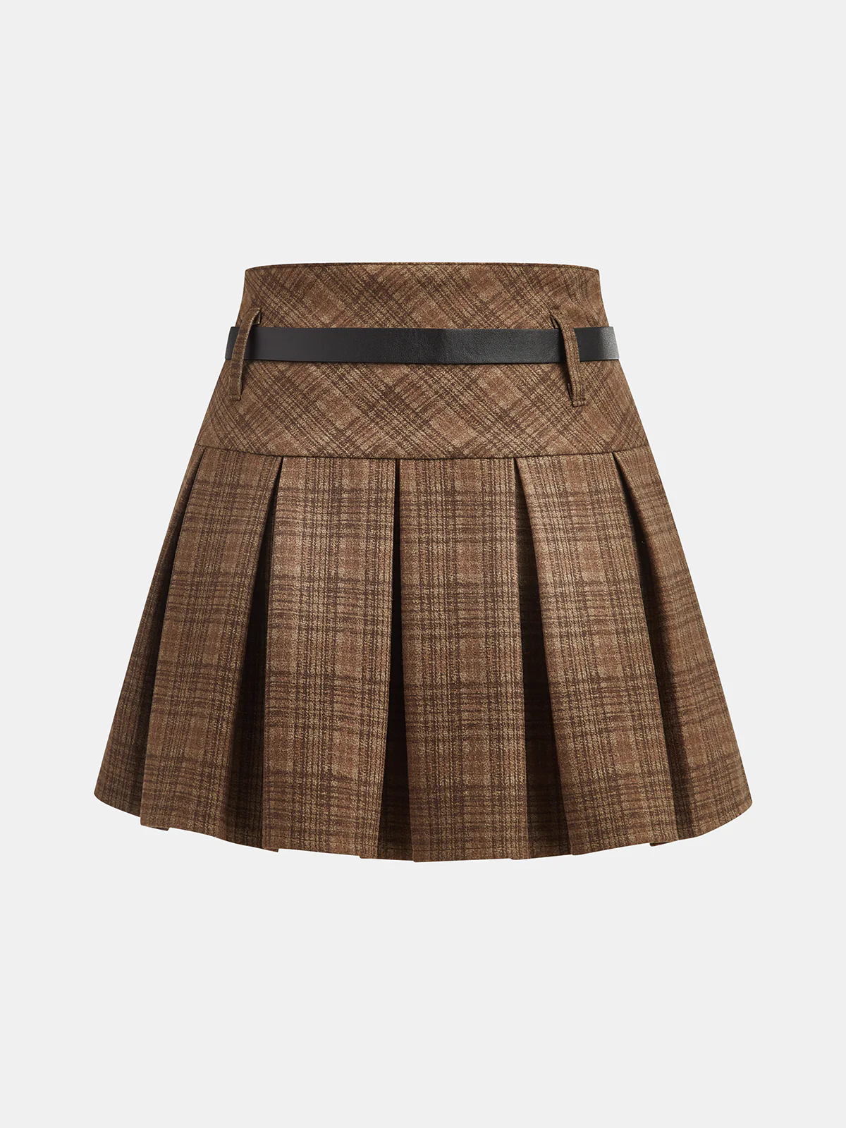 Belted Pleated Plaid Mini Skirt - Image 2