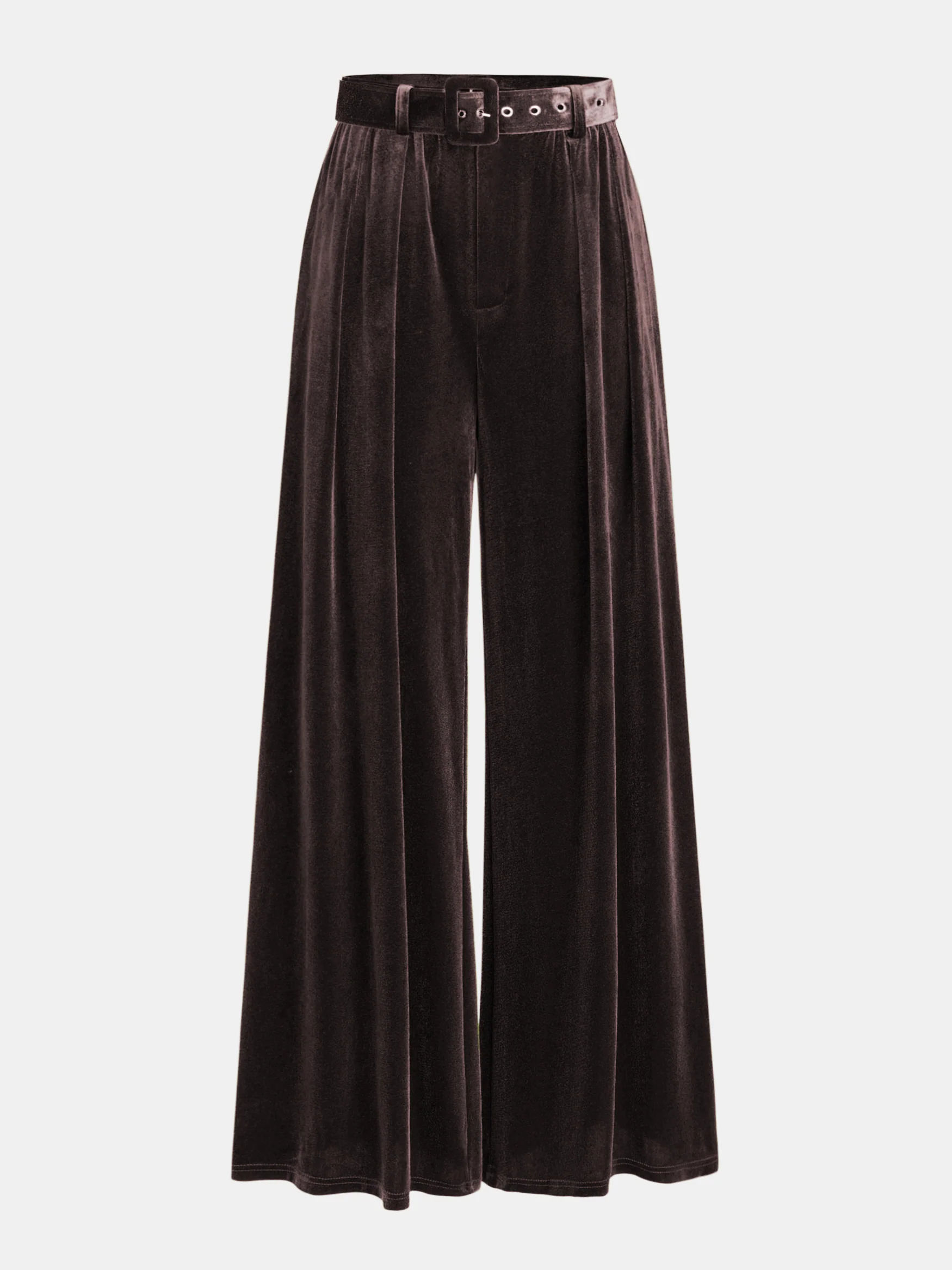 Belted Pleated Velvet Wide-Leg Pants - Image 5
