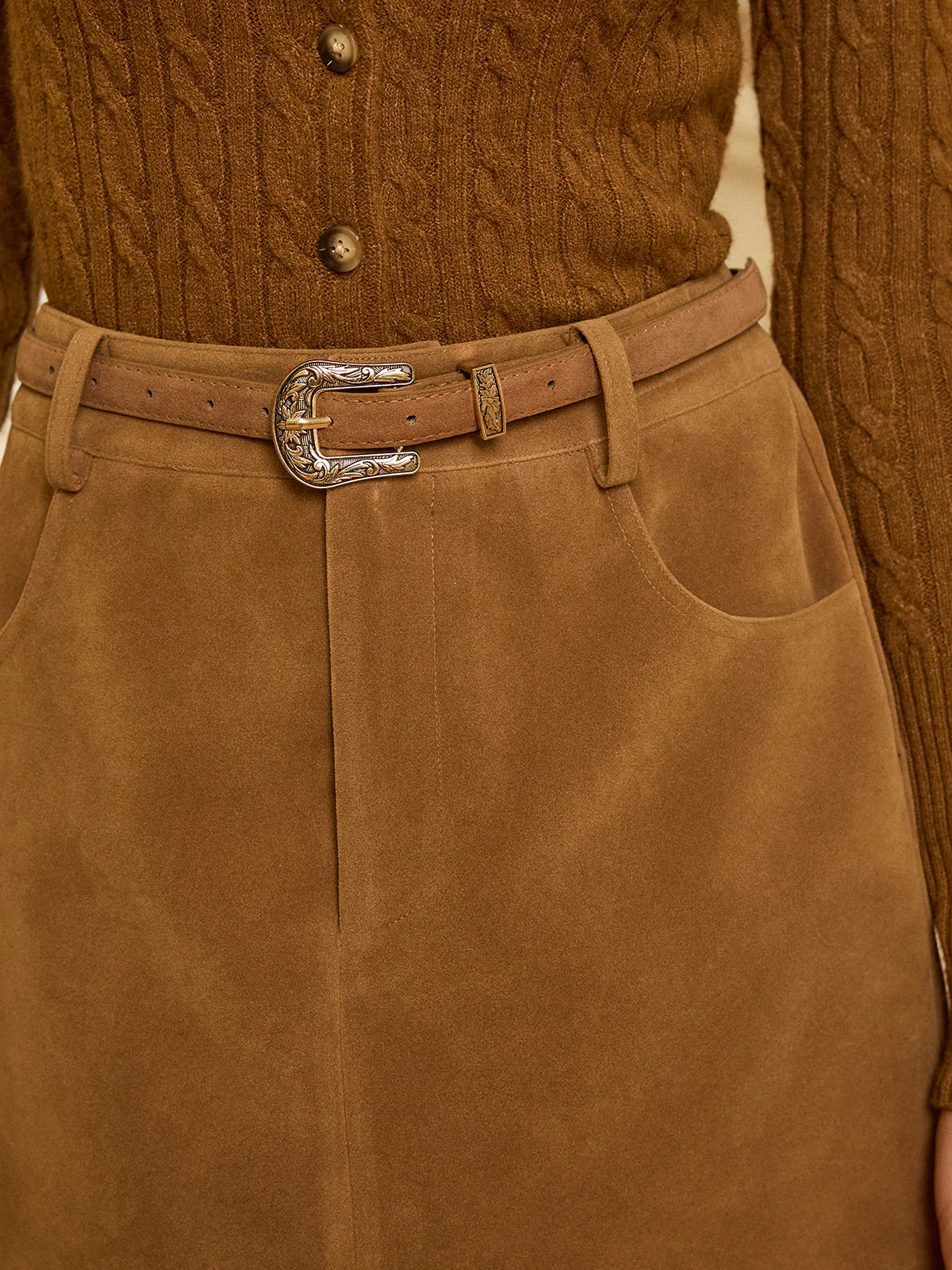 Belted Pocket Suede Effect Mini Skirt - Image 2