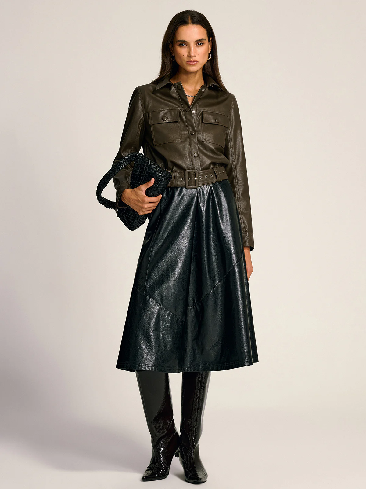 Belted PU Leather Cargo Shirt Jacket - Image 3