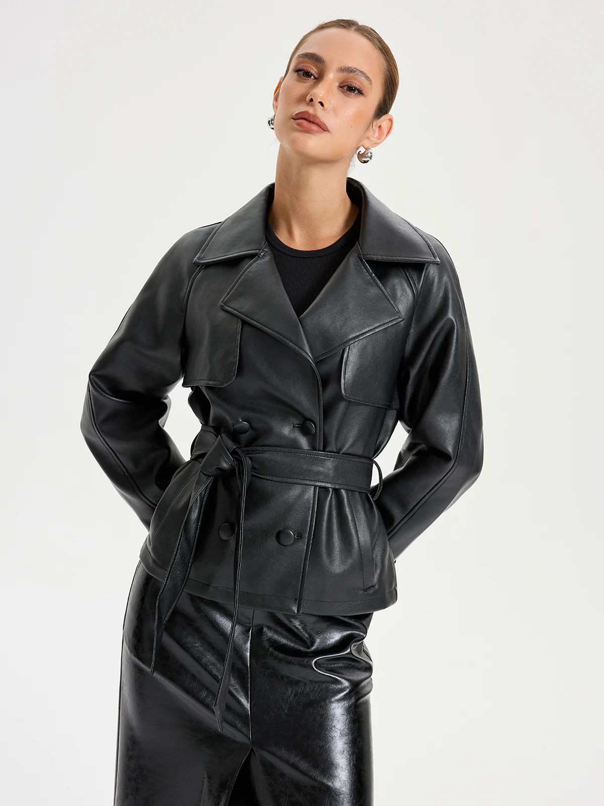 Belted PU Leather Jacket - Image 2