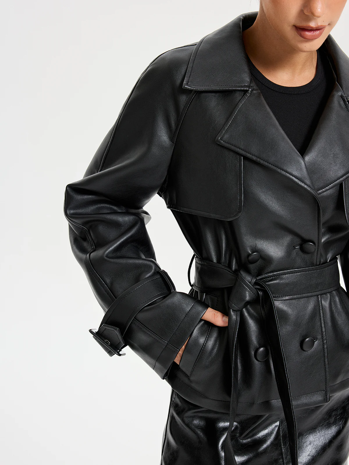 Belted PU Leather Jacket - Image 3