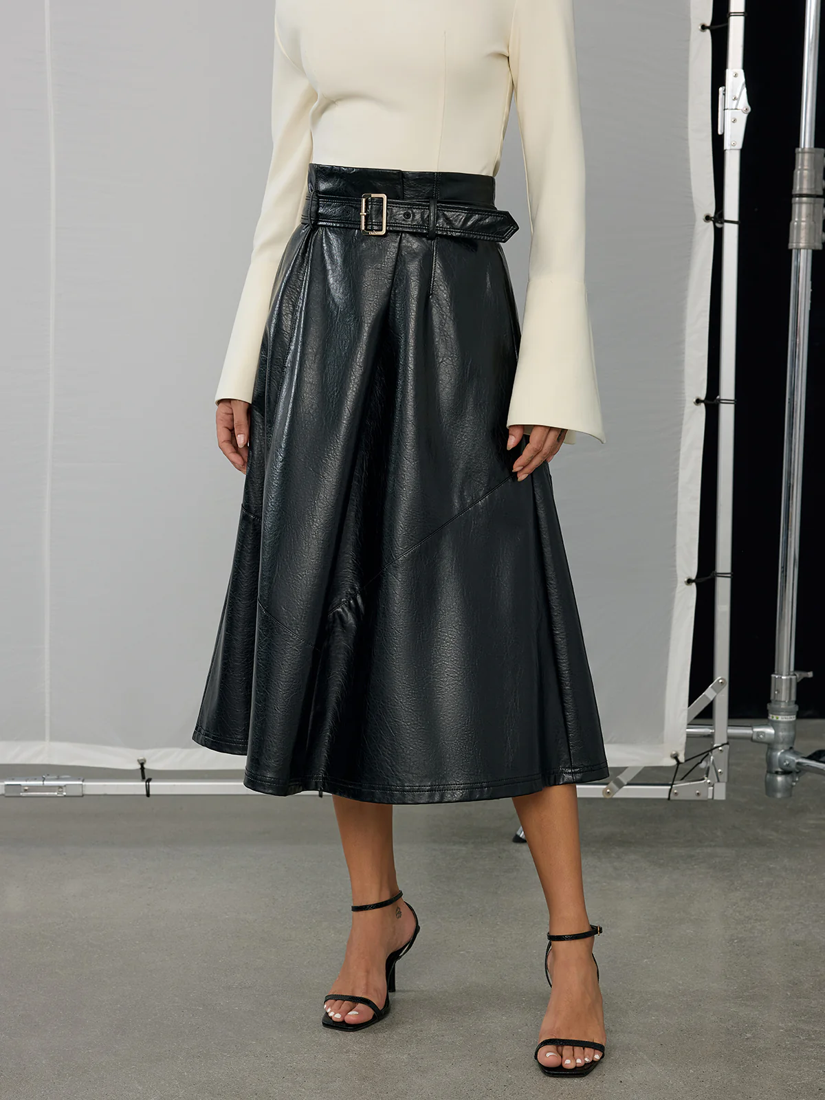 Belted PU Leather Maxi Skirt - Image 2