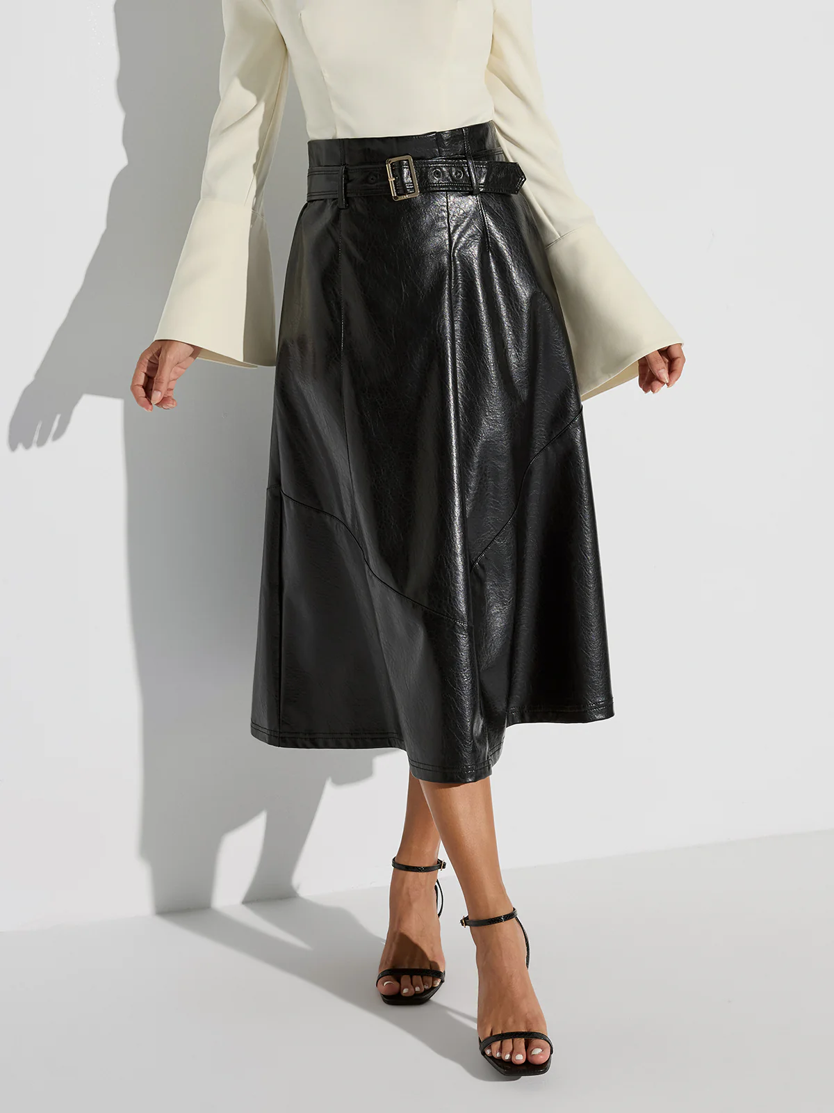Belted PU Leather Maxi Skirt - Image 4