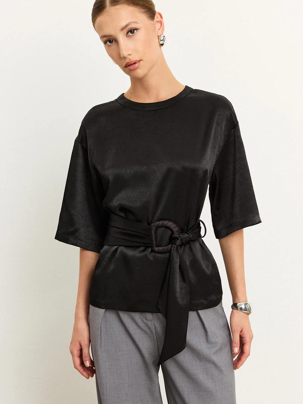 Belted Satin T-Shirt - Image 4