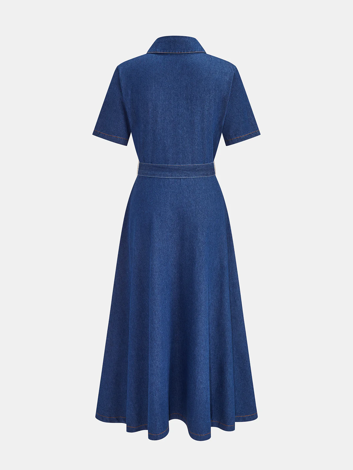 Belted Short Sleeve Denim Shirt Dress - Image 3