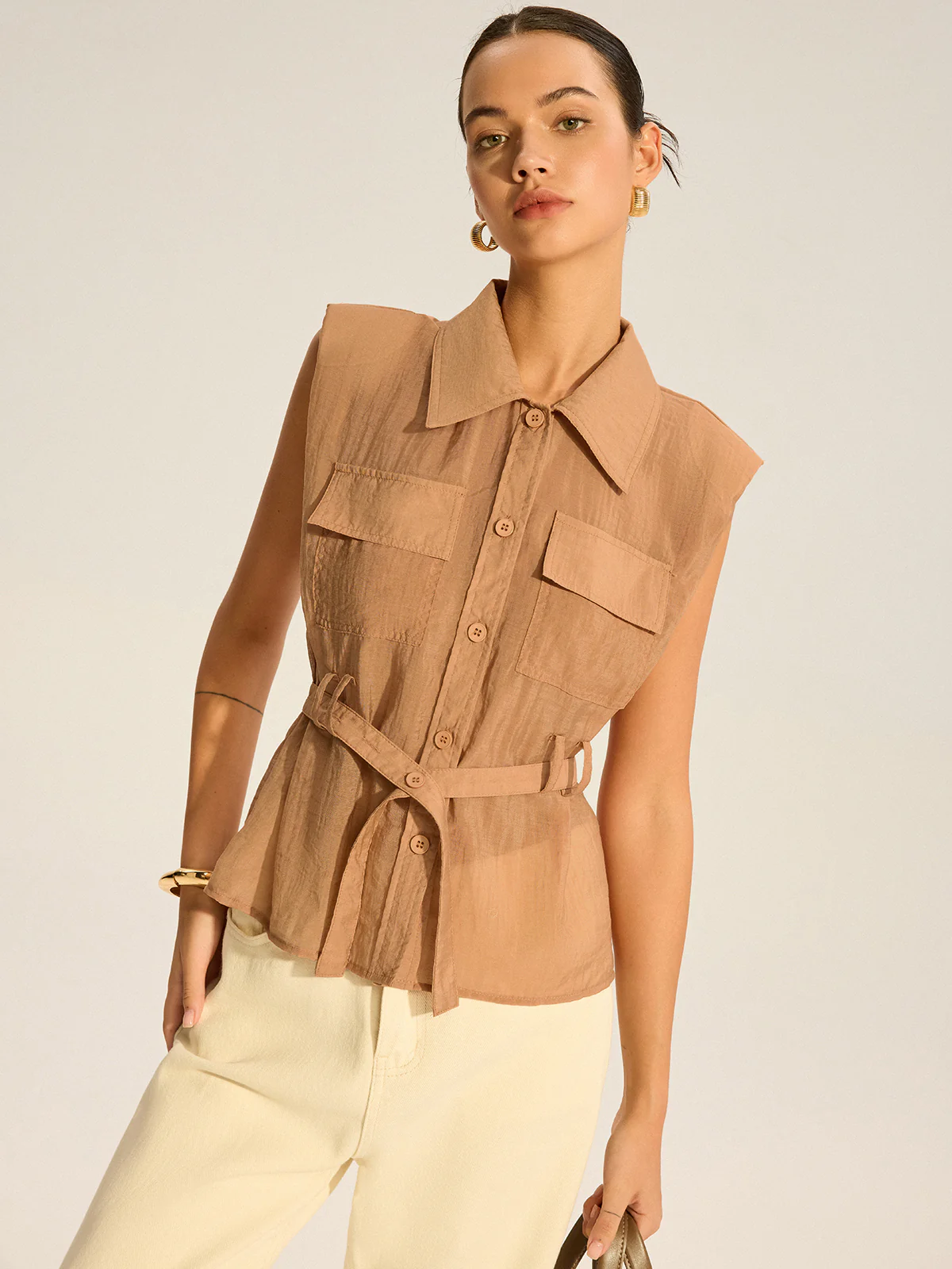 Belted Sleeveless Blouse - Image 2