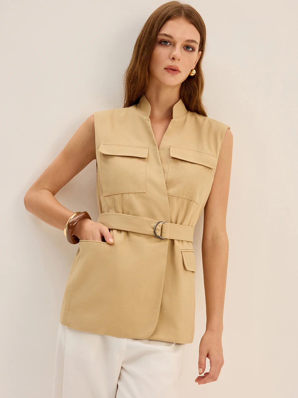 Belted Sleeveless Cargo Vest - Image 4