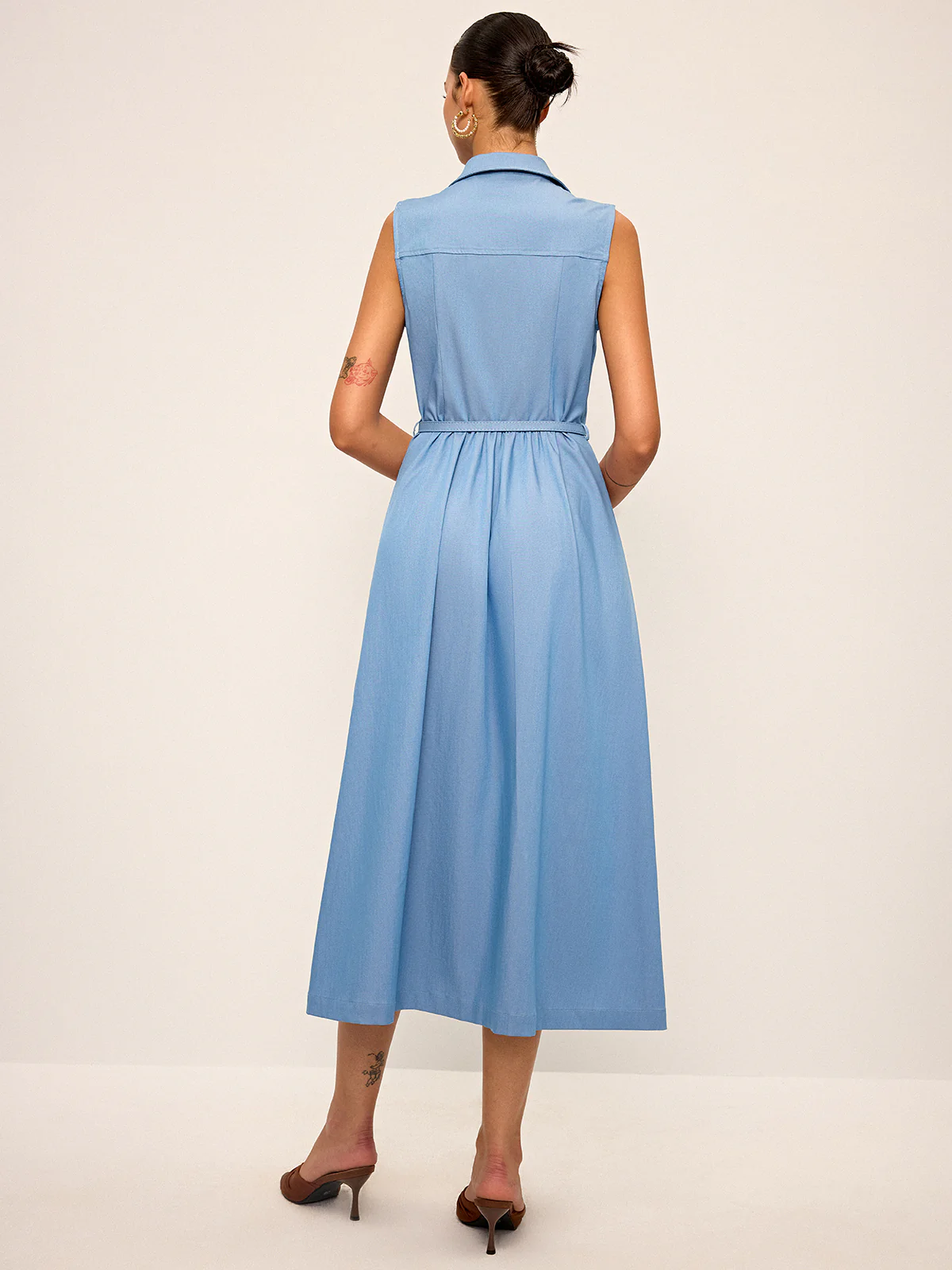 Belted Sleeveless Shirt Midi Dress - Image 4