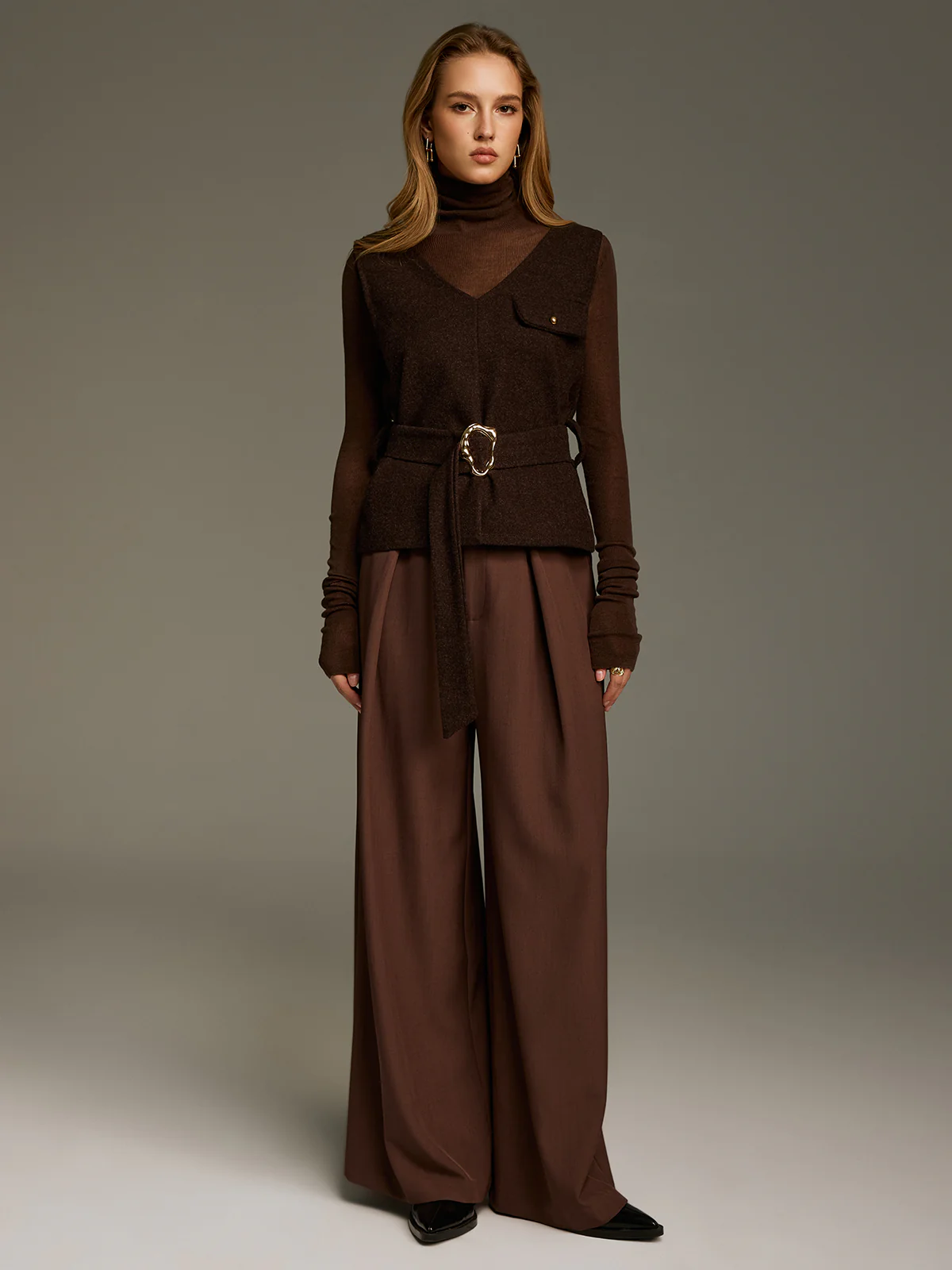 Belted Sleeveless V-Neck Vest - Image 5