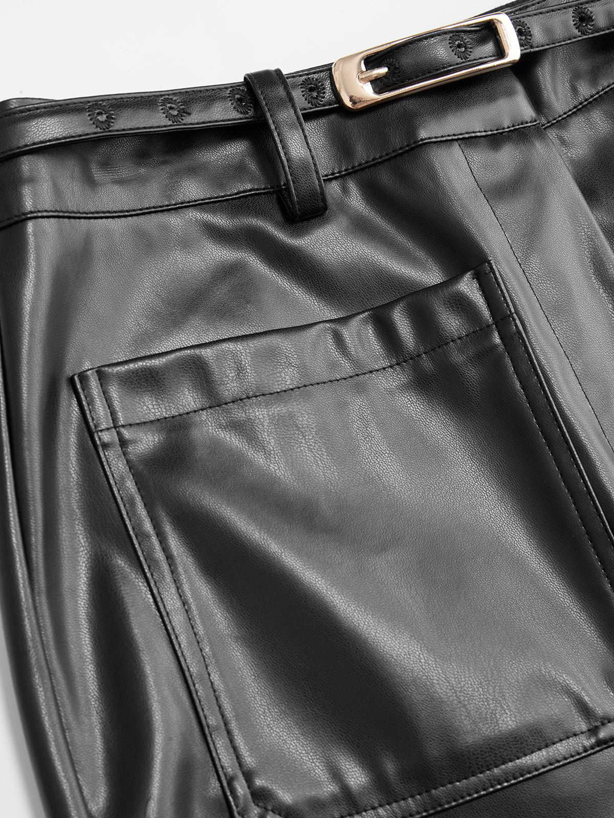 Belted Straight Leg Faux Leather Pants - Image 5