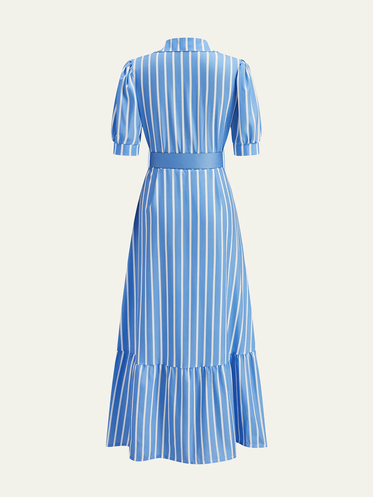 Belted Striped Dress with Puff Sleeves - Image 2