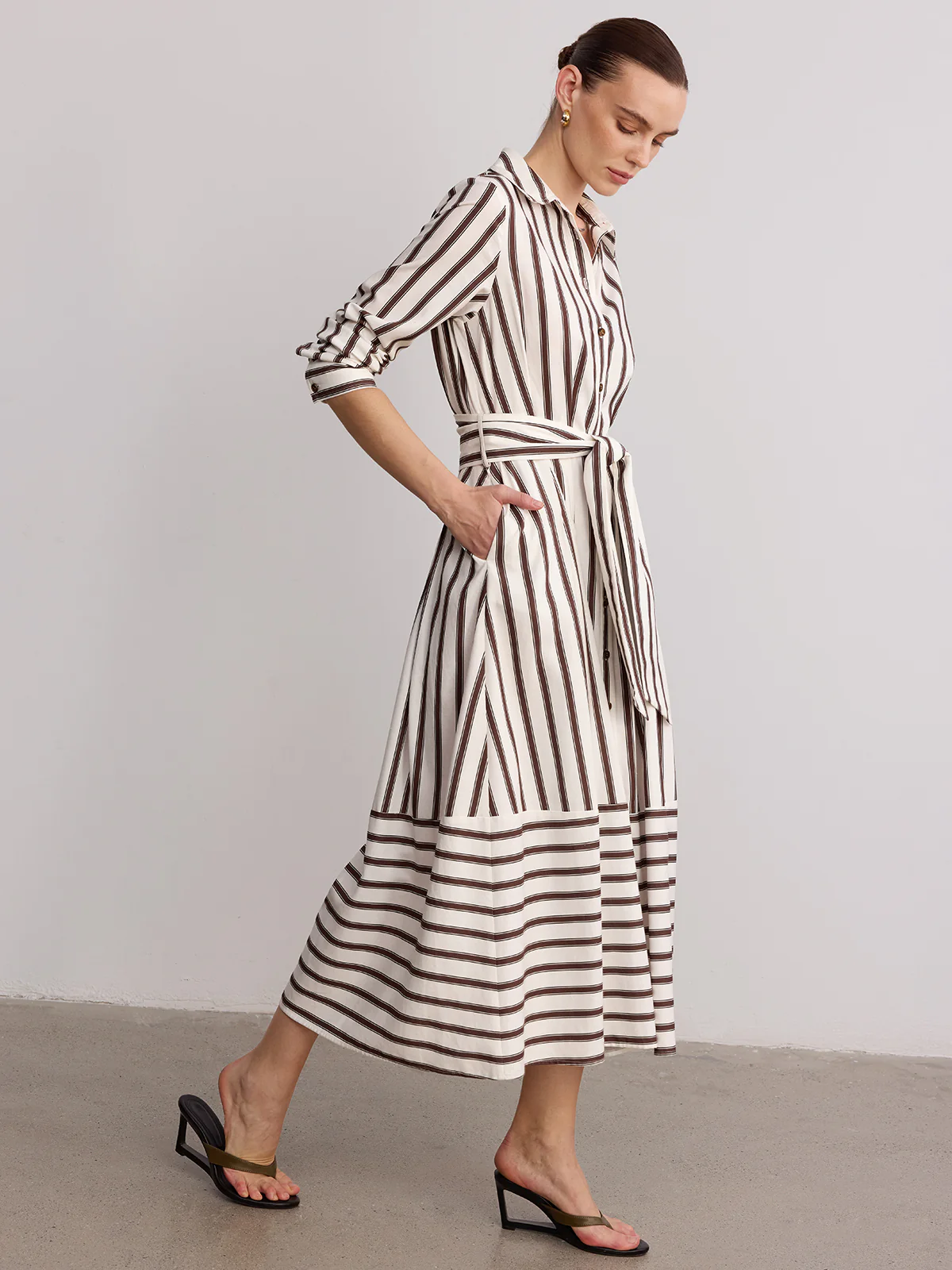 Belted Striped Shirt Dress
