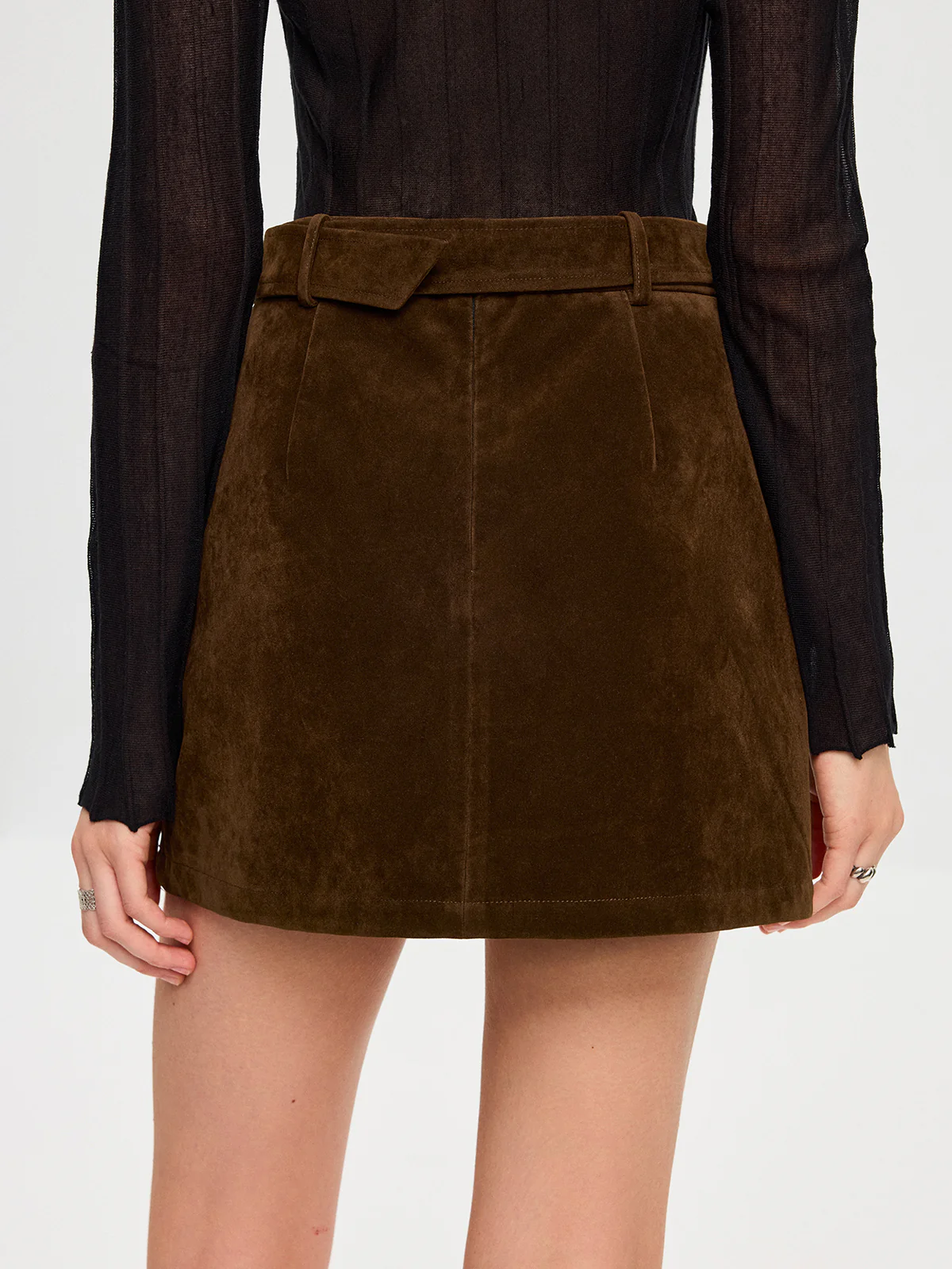 Belted Suede Effect Mini Skirt - Image 5