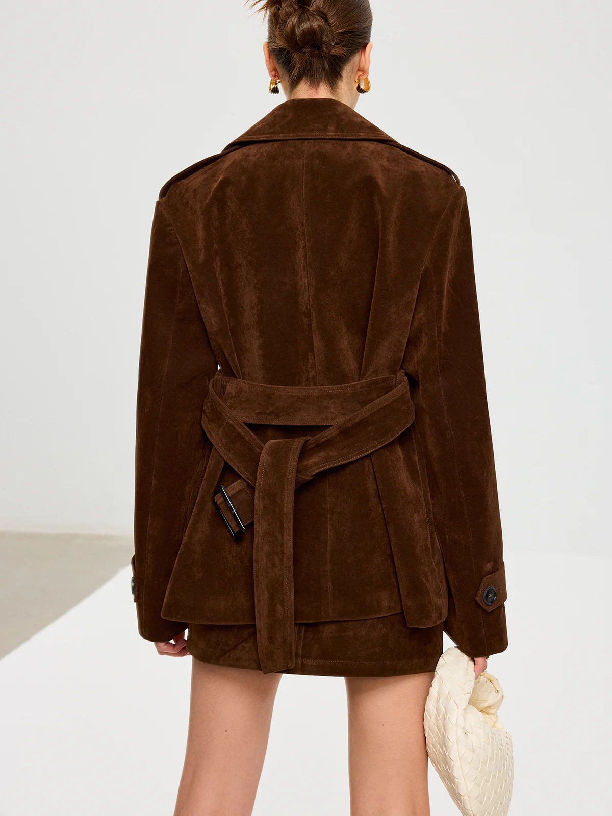 Belted Suede Effect Trench Coat - Image 6