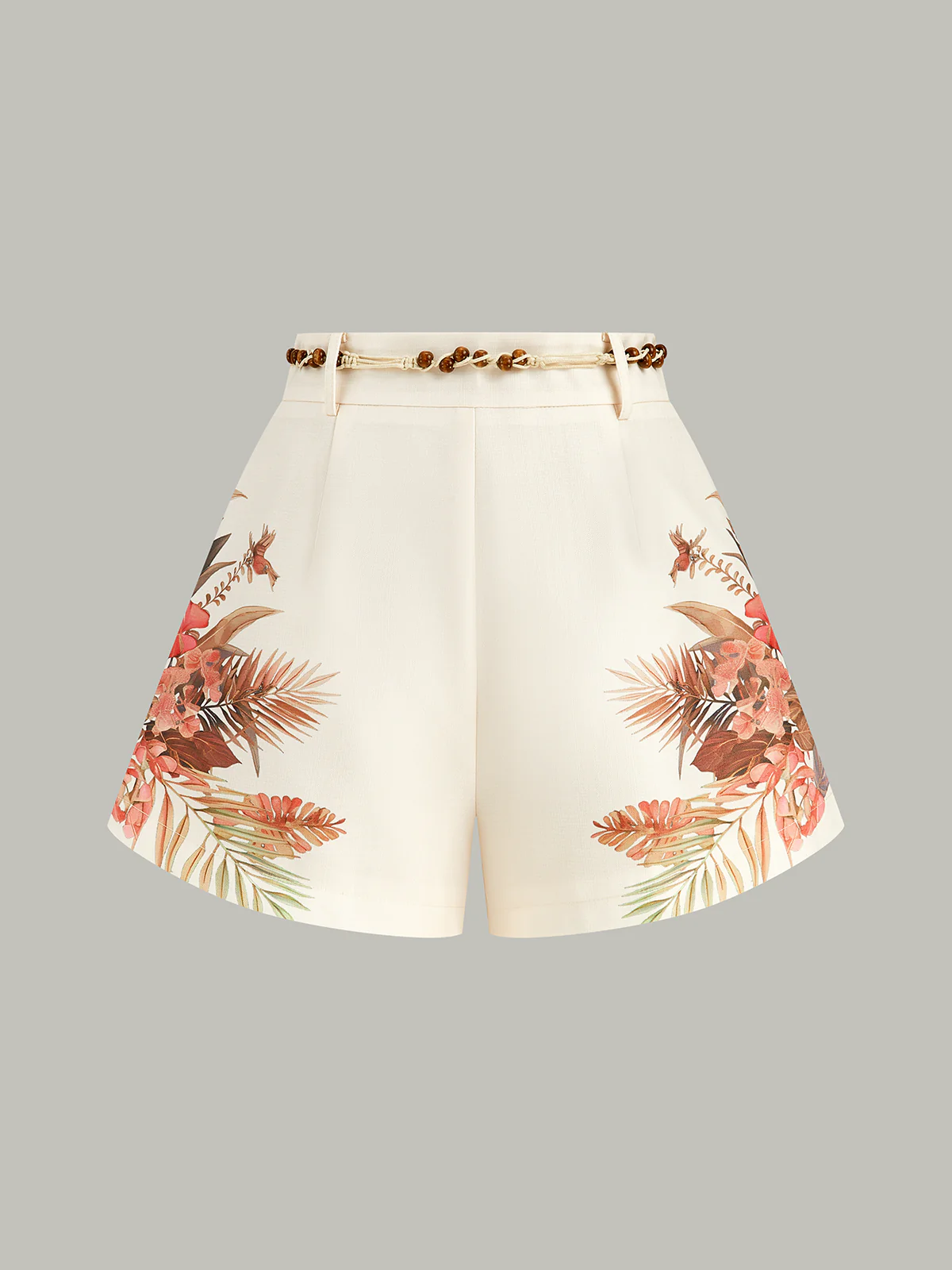 Belted Tropical Print Mid-Waist Shorts - Image 2