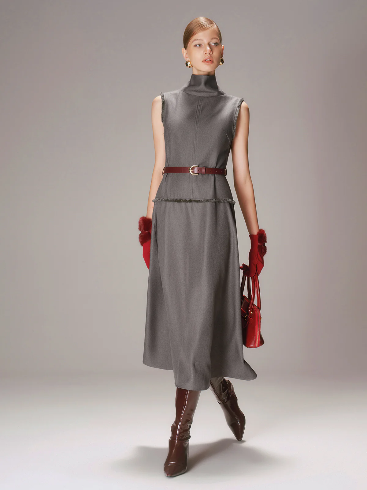 Belted Turtleneck Sleeveless Maxi Dress - Image 3