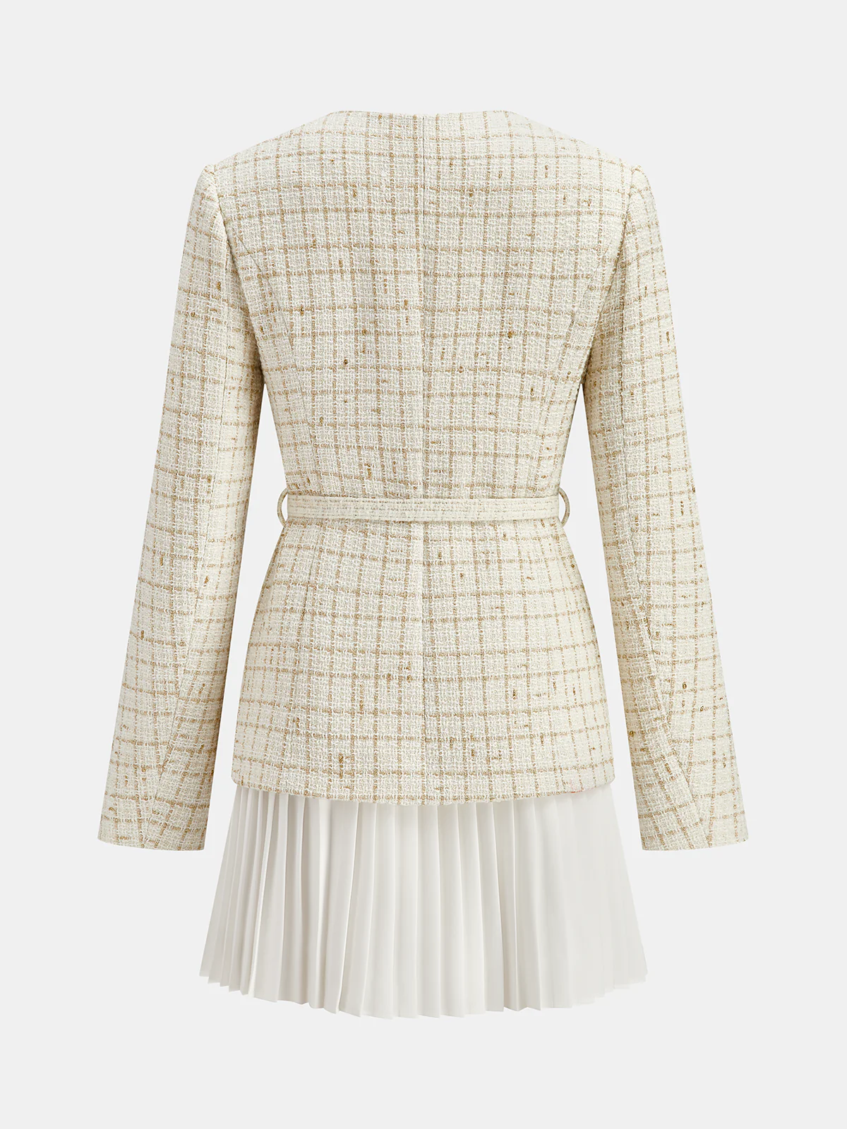 Belted Tweed Jacket and Pleated Mini Skirt Set - Image 2