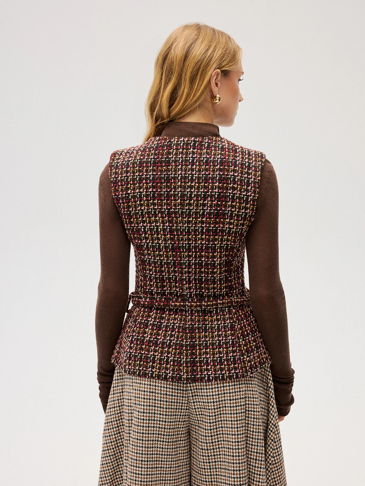 Belted Tweed Sleeveless Vest - Image 6